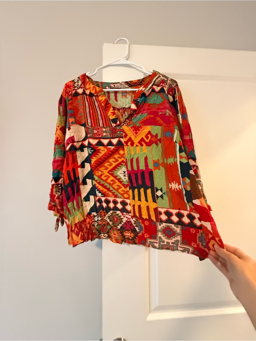 ✨ Christian Siriano Geometric Patchwork Ikat V-Neck Boho Blouse Plus Size 3X ❤️ - Picture 6 of 9